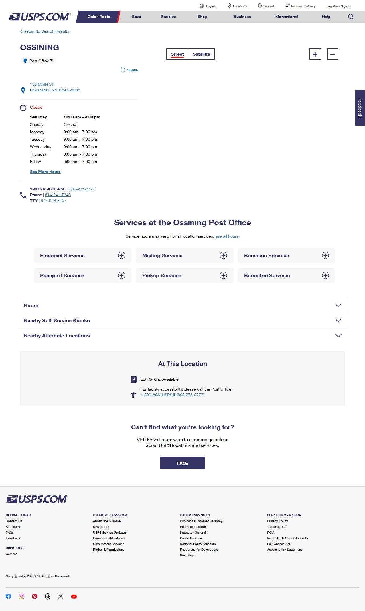 Town of Ossining ZIP code directory image of the USPS Ossining Post Office listing
