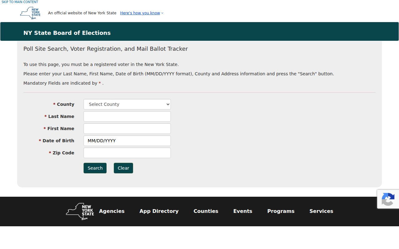 Town of Ossining ZIP code directory image of the New York voter lookup ZIP field